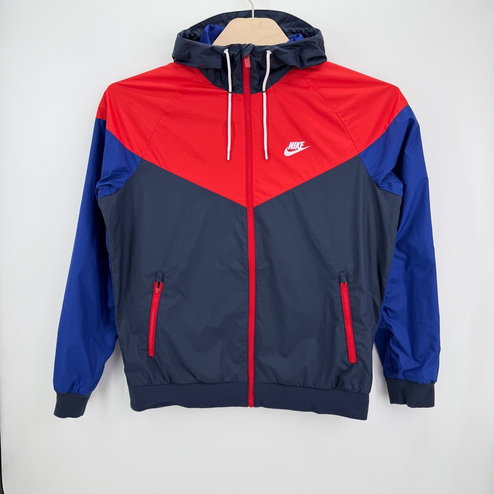 Nike Windrunner Jacket Mens Large Red Blue Colorblock Mesh Lined Windbreaker